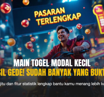 Suasana malam penuh lampu neon dengan ikon 2D, 3D, dan 4D melayang di kota Asia. Pemuda tersenyum sambil mengendarai motor, menggambarkan semangat kemenangan di Togel Hongkong Nex4D.