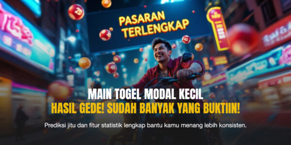 Suasana malam penuh lampu neon dengan ikon 2D, 3D, dan 4D melayang di kota Asia. Pemuda tersenyum sambil mengendarai motor, menggambarkan semangat kemenangan di Togel Hongkong Nex4D.